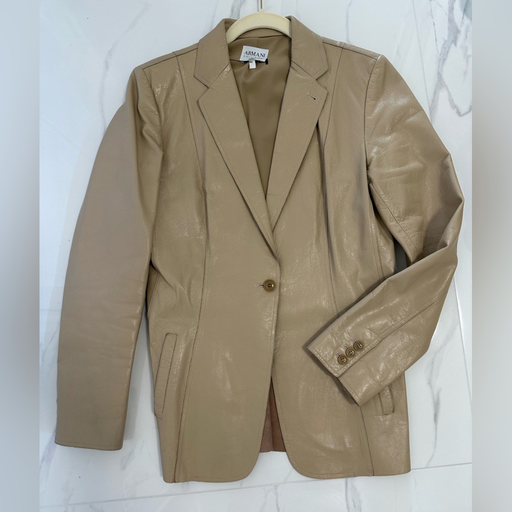 Armani Collezioni Beige Leather Jacket